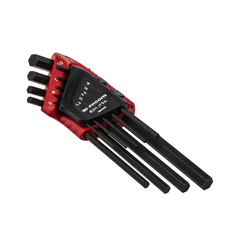 Facom 9 piece L Metric Hex Key Set 1.5 to 10 mm Long Arm Silicon Steel Phosphate Finish 83H.JP9A