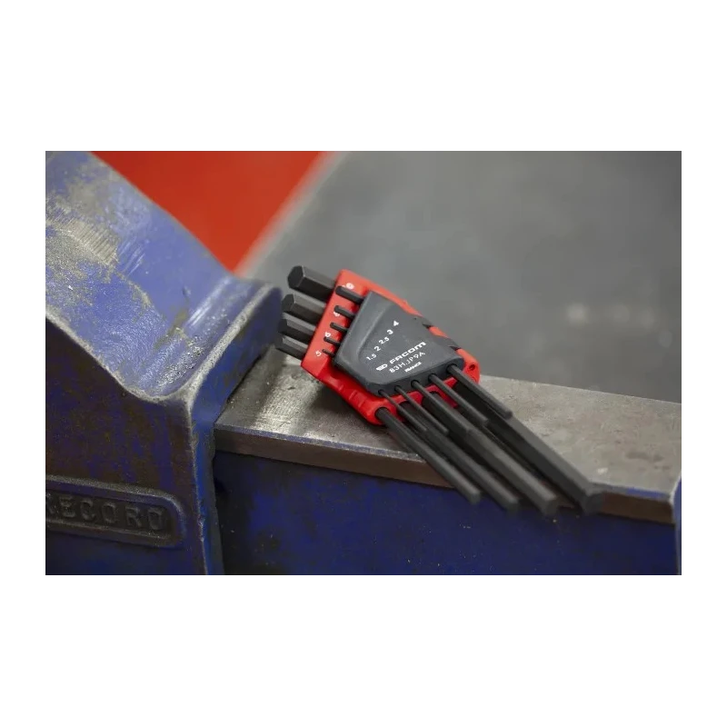 Facom 9 piece L Metric Hex Key Set 1.5 to 10 mm Long Arm Silicon Steel Phosphate Finish 83H.JP9A