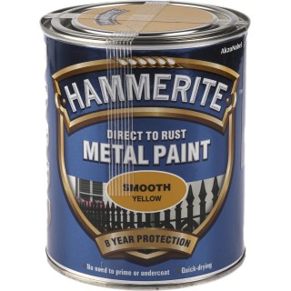Hammerite Direct to Rust Paint Smooth Finish Yellow Tin 750 ml 5092874