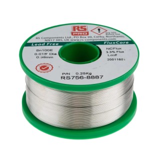 RS PRO Lead Free Solder Wire 0.38 mm Diameter, Rosin Based Flux, 228°C Melting Point 756-8887