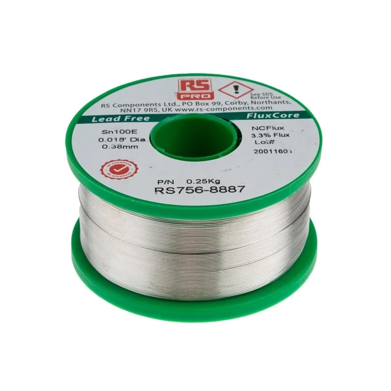 RS PRO Lead Free Solder Wire 0.38 mm Diameter, Rosin Based Flux, 228°C Melting Point 756-8887