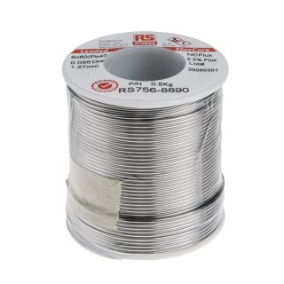 RS PRO Lead Solder Wire 1.27 mm Diameter Rosin Based Flux 60% Tin 40% Lead 183°C Melting Point 500 g 756-8890
