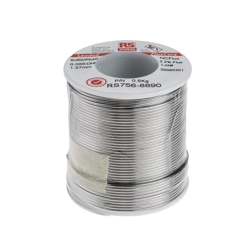 RS PRO Lead Solder Wire 1.27 mm Diameter Rosin Based Flux 60% Tin 40% Lead 183°C Melting Point 500 g 756-8890