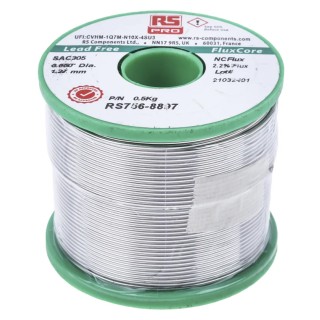 RS PRO Lead Free Solder Wire 1.27 mm Diameter 217 °C Melting Point SAC305 Alloy 500g 756-8897