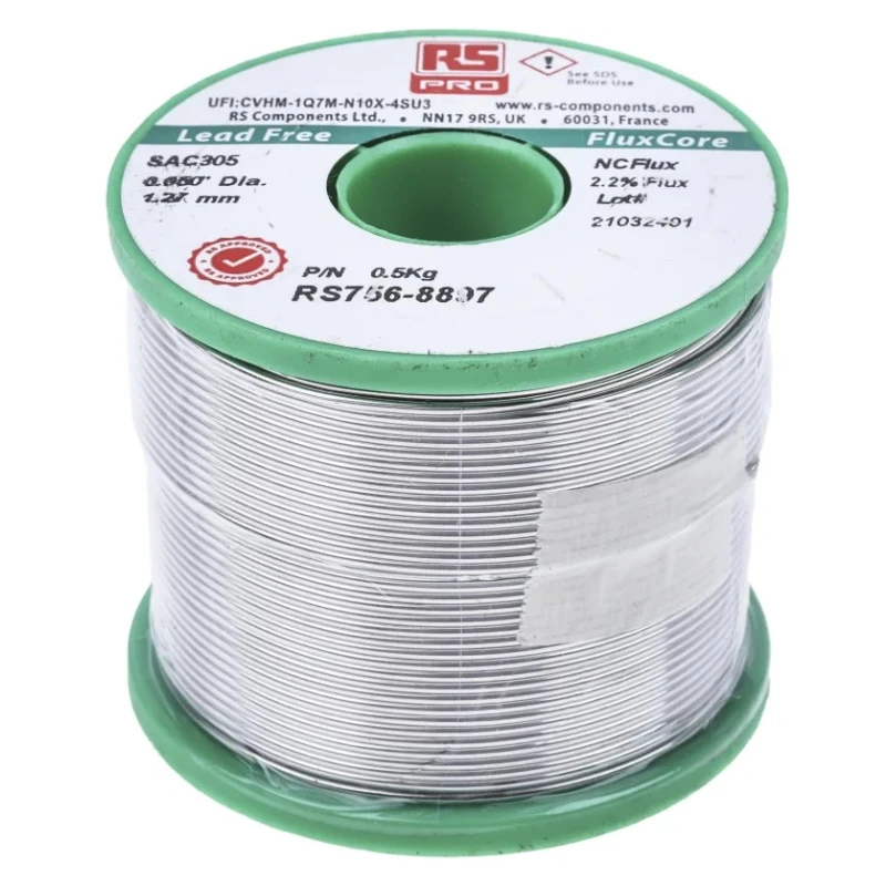 RS PRO Lead Free Solder Wire 1.27 mm Diameter 217 °C Melting Point SAC305 Alloy 500g 756-8897