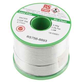 RS PRO Lead Free Solder Wire 0.71 mm Diameter 217°C Melting Point SAC305 Alloy 500g 756-8893