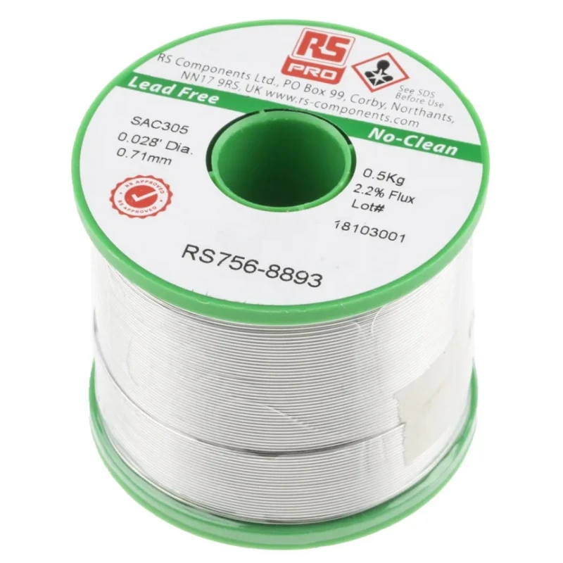 RS PRO Lead Free Solder Wire 0.71 mm Diameter 217°C Melting Point SAC305 Alloy 500g 756-8893