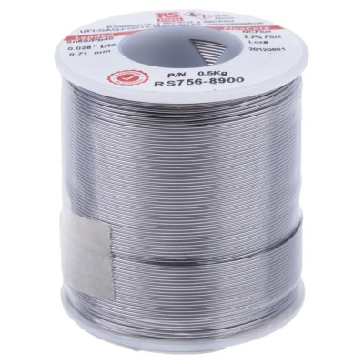 RS PRO Lead Solder Wire 0.71 mm Diameter 60/40 Tin/Lead Alloy Rosin Based Flux 183°C Melting Point 500g 756-8900