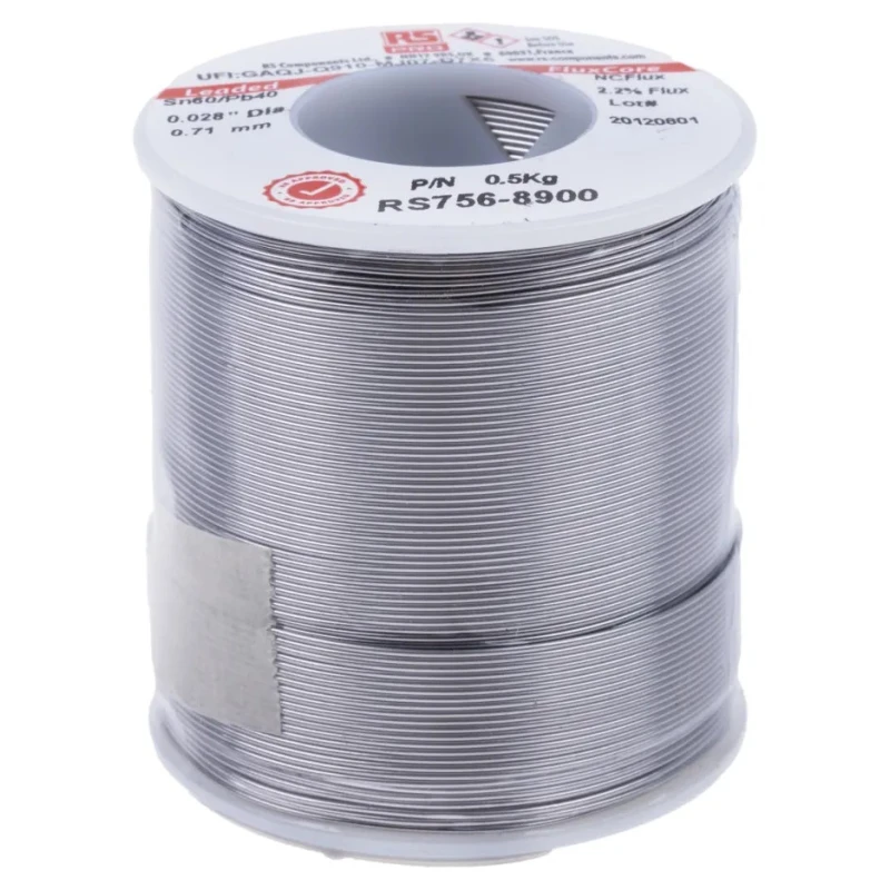 RS PRO Lead Solder Wire 0.71 mm Diameter 60/40 Tin/Lead Alloy Rosin Based Flux 183°C Melting Point 500g 756-8900