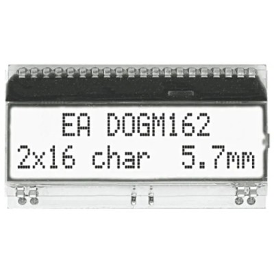 Display Visions LCD Monochrome Alphanumeric LED LCD Display Module, 2 x 16 Characters, White on Black, EA DOGM162W-A