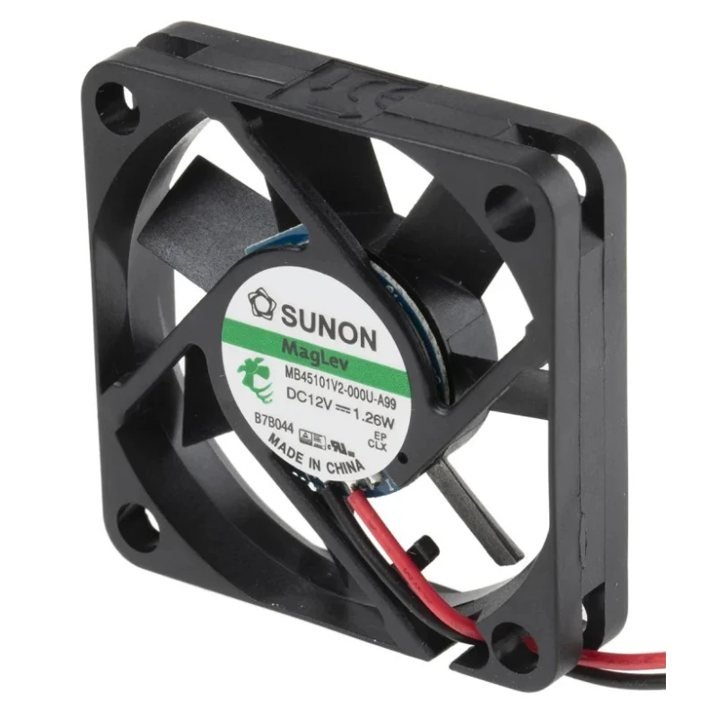 Sunon MB Series Axial Fan, 12V DC, 15.6 m³/h Airflow, 1.26 W Power, 105 mA Current, 45x45x10 mm Frame MB45101V2-000U-A99