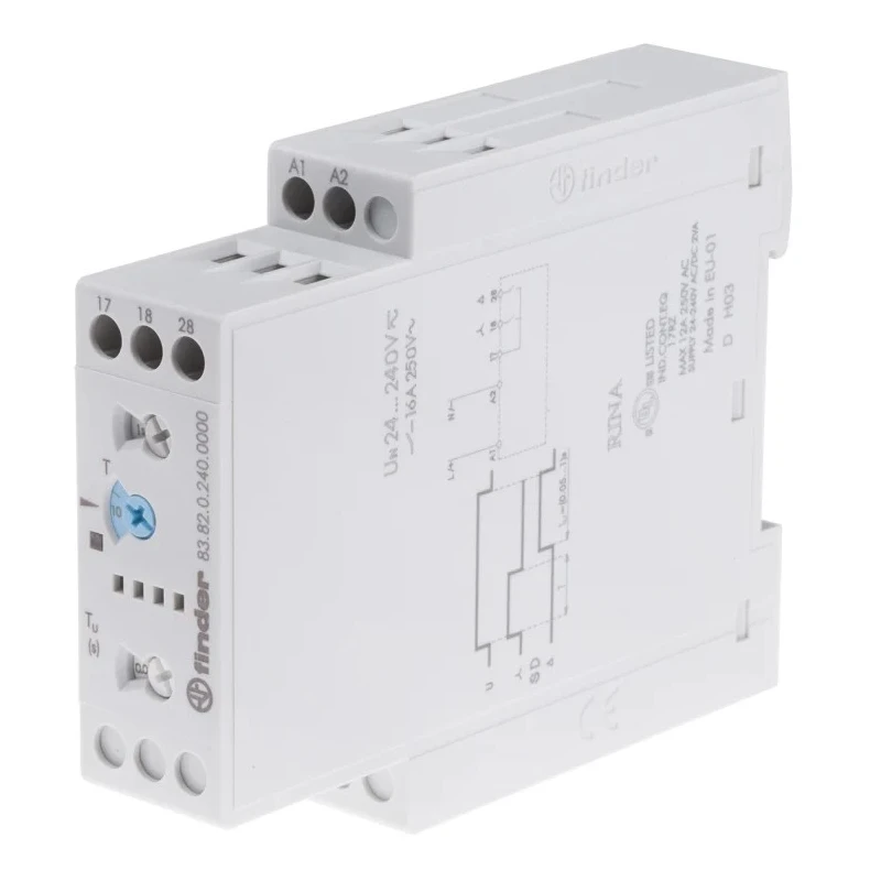 Finder 83 Series DIN Rail Timer Relay, 2-Contact, 24 V dc 24V ac, 240 V ac, 0.05-10 min, 0.05-10 s, 0.05-10 83.82.0.240.0000