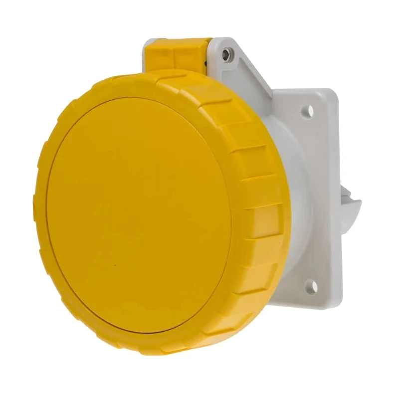 Scame Panel Mount Industrial Socket 32A Current Rating 130V Voltage IP67 Yellow Plastic Optima Series 2P+PE Mount IP67