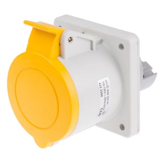 Scame Industrial Socket, Panel Mount, 32A, 130V, IP44 Yellow, 2P+PE, Optima Series, Model IP44