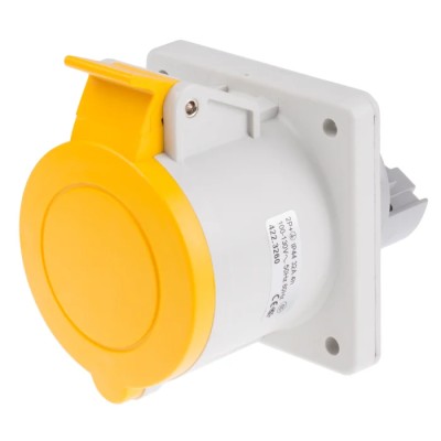 Scame Industrial Socket, Panel Mount, 32A, 130V, IP44 Yellow, 2P+PE, Optima Series, Model IP44
