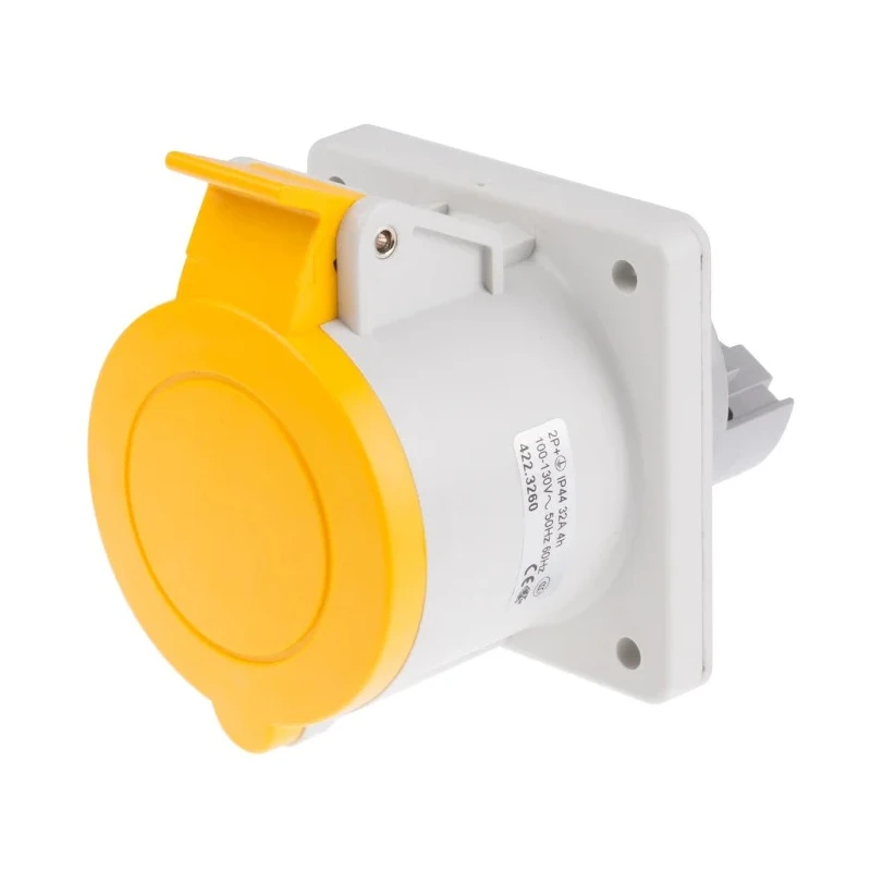 Scame Industrial Socket, Panel Mount, 32A, 130V, IP44 Yellow, 2P+PE, Optima Series, Model IP44