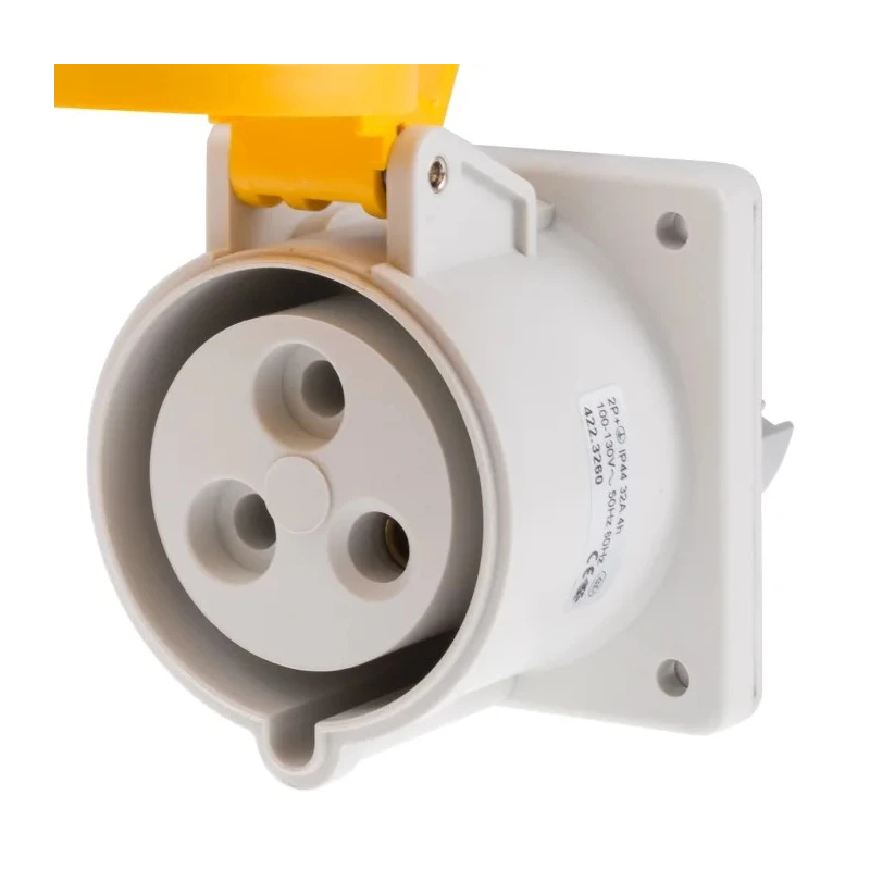 Scame Industrial Socket, Panel Mount, 32A, 130V, IP44 Yellow, 2P+PE, Optima Series, Model IP44