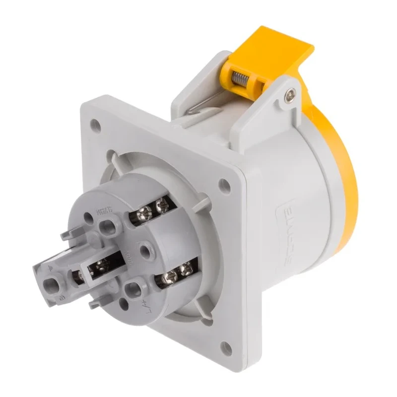 Scame Industrial Socket, Panel Mount, 32A, 130V, IP44 Yellow, 2P+PE, Optima Series, Model IP44