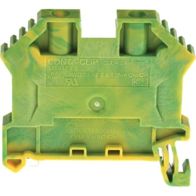 RS PRO Earth Terminal Block Yellow Green 4mm² 1-Level Screw Termination 762-2537