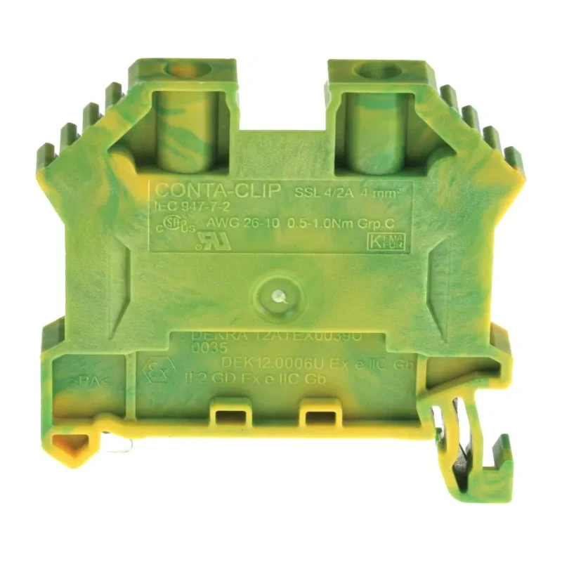 RS PRO Earth Terminal Block Yellow Green 4mm² 1-Level Screw Termination 762-2537
