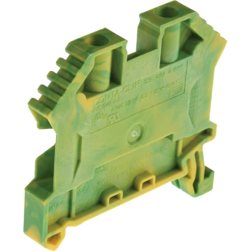 RS PRO Earth Terminal Block Yellow Green 4mm² 1-Level Screw Termination 762-2537