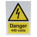 RS PRO Hazard Warning Sign Electrical Danger 440 Volts, French English Text, Polypropylene Rigid Plastic 763-1557