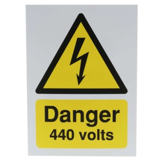 RS PRO Hazard Warning Sign Electrical Danger 440 Volts, French English Text, Polypropylene Rigid Plastic 763-1557