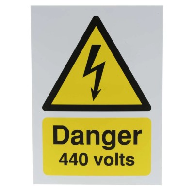 RS PRO Hazard Warning Sign Electrical Danger 440 Volts, French English Text, Polypropylene Rigid Plastic 763-1557