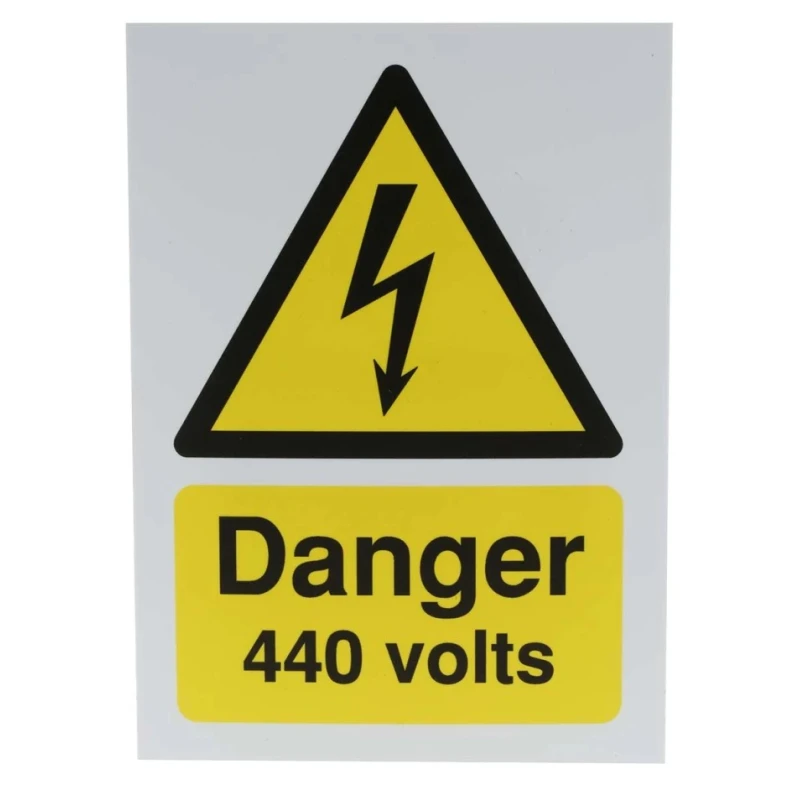 RS PRO Hazard Warning Sign Electrical Danger 440 Volts, French English Text, Polypropylene Rigid Plastic 763-1557