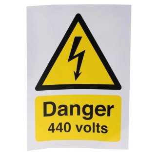 RS PRO Self-Adhesive Vinyl Hazard Warning Label Danger 440 Volts English French 763-1566