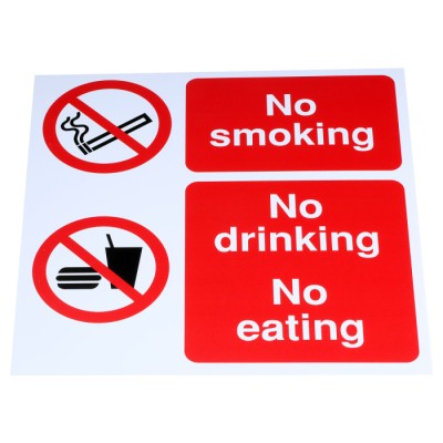 RS PRO Polypropylene No Smoking - No Drinking - No Eating Prohibition Sign 300mm x 300mm 763-1724