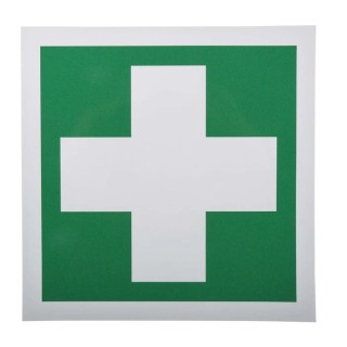 RS PRO Vinyl White Green Symbol First Aid Label 150mm Height 150mm Width W150mm