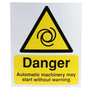 RS PRO Hazard Warning Sign Automatic Machinery Danger May Start Without Warning 250mm x 300mm Polypropylene 763-1572
