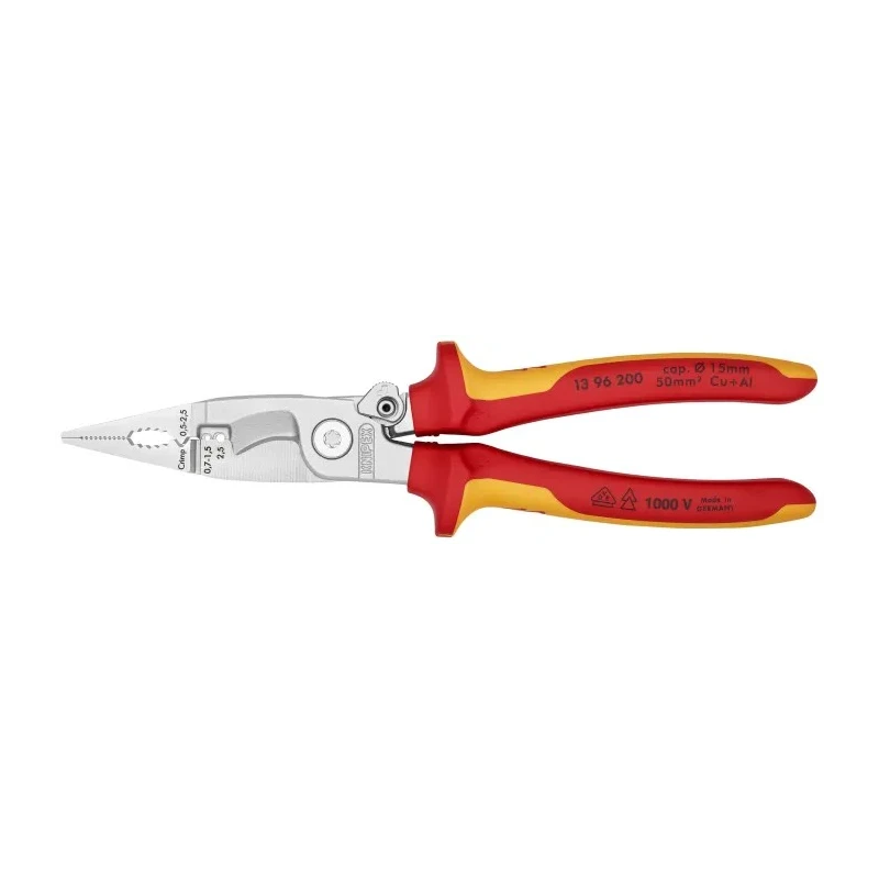 Knipex Combination Plier, 200mm Overall Length, Tool Steel, Chrome Finish, Comfortable Grip, VDE/1000V Approved 13 96 200