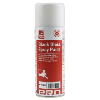 RS PRO 400 ml Black Gloss Acrylic-Based Spray Paint, Fast Drying, Chemical Resistant 764-3036