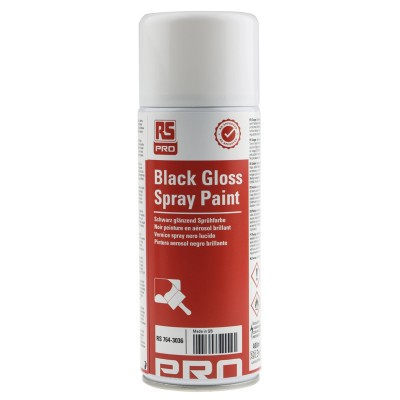 RS PRO 400 ml Black Gloss Acrylic-Based Spray Paint, Fast Drying, Chemical Resistant 764-3036