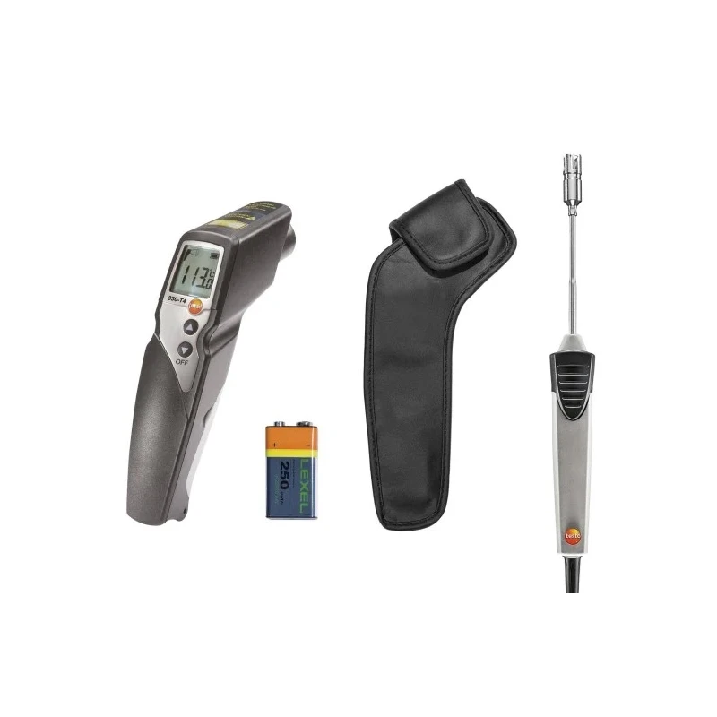 Testo Infrared Thermometer Bundle 830-T4-Set with -30°C to 400°C Range, ±1°C Accuracy, Centigrade, 15h Battery Life 0563 8314