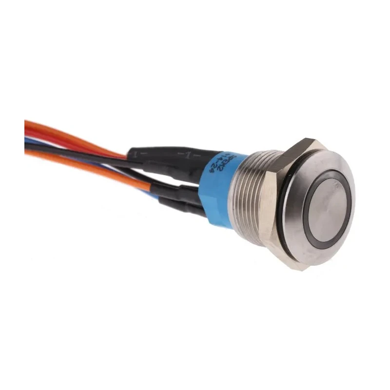 APEM AV Series Illuminated Push Button Switch Momentary Panel Mount 19.2 mm Cutout SPDT Blue LED IP67 30 V dc AV9112F1020840K