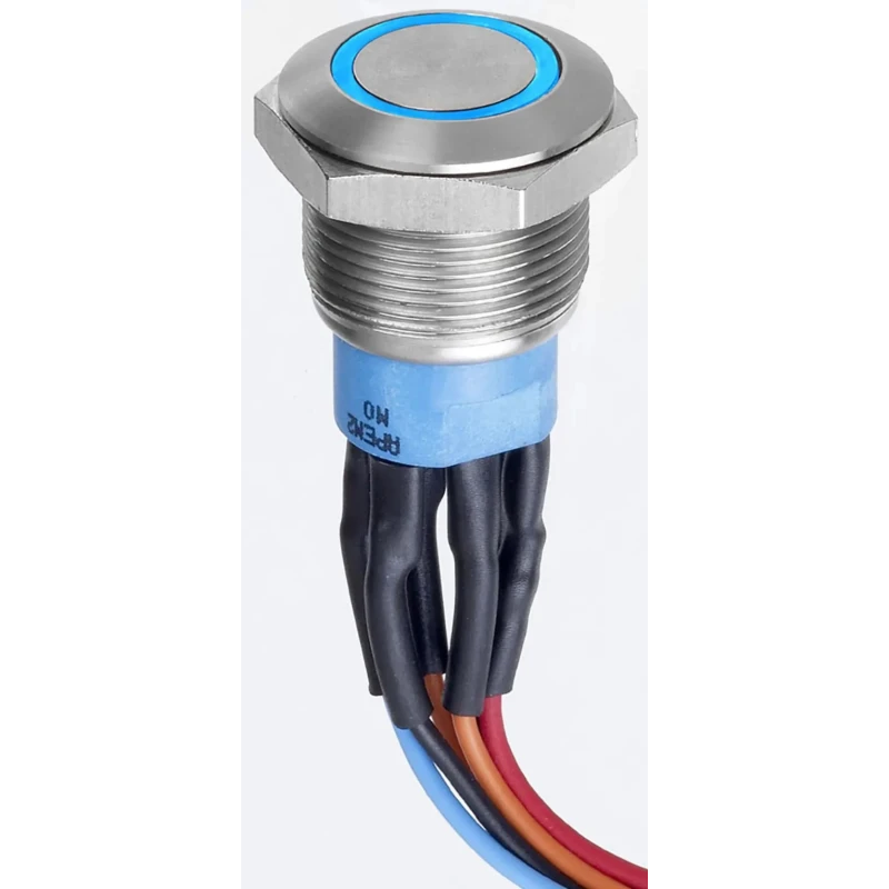APEM AV Series Illuminated Push Button Switch Momentary Panel Mount 19.2 mm Cutout SPDT Blue LED IP67 30 V dc AV9112F1020840K
