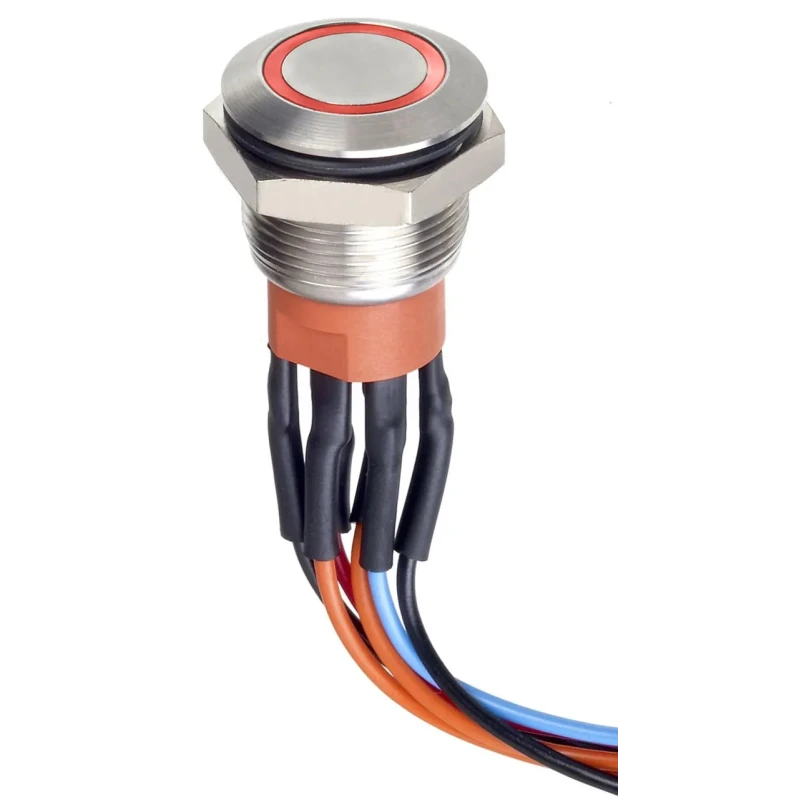 APEM AV Series Illuminated Push Button Switch Momentary Panel Mount 19.2 mm Cutout SPDT Red LED IP67 30 V dc AV9612F1020840K