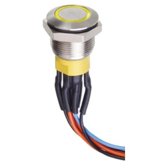 APEM AV Series Illuminated Momentary Push Button Switch SPDT Panel Mount 19.2 mm Cutout Yellow LED IP67 30V AV9512F1020840K