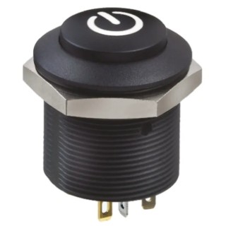 Apem FP Series Illuminated Push Button Switch, DPDT, Panel Mount, 24.2 mm Cutout, Black Actuator, Red and FPAR3D1422F12N9