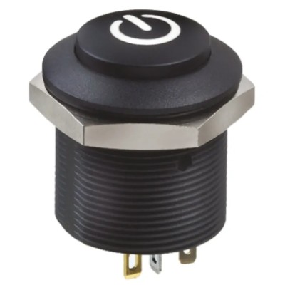 Apem FP Series Illuminated Push Button Switch, DPDT, Panel Mount, 24.2 mm Cutout, Black Actuator, Red and FPAR3D1422F12N9