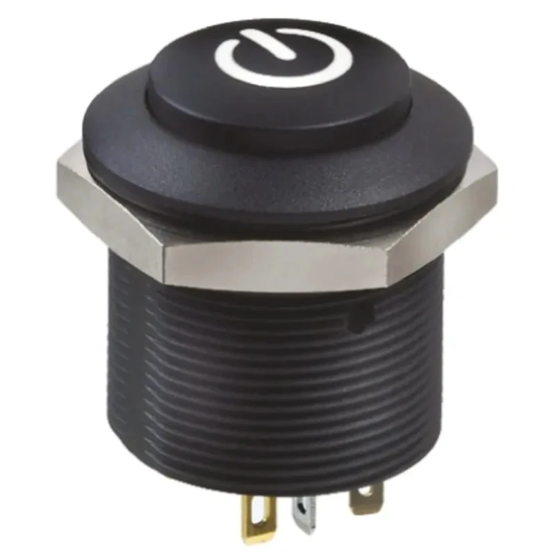 Apem FP Series Illuminated Push Button Switch, DPDT, Panel Mount, 24.2 mm Cutout, Black Actuator, Red and FPAR3D1422F12N9