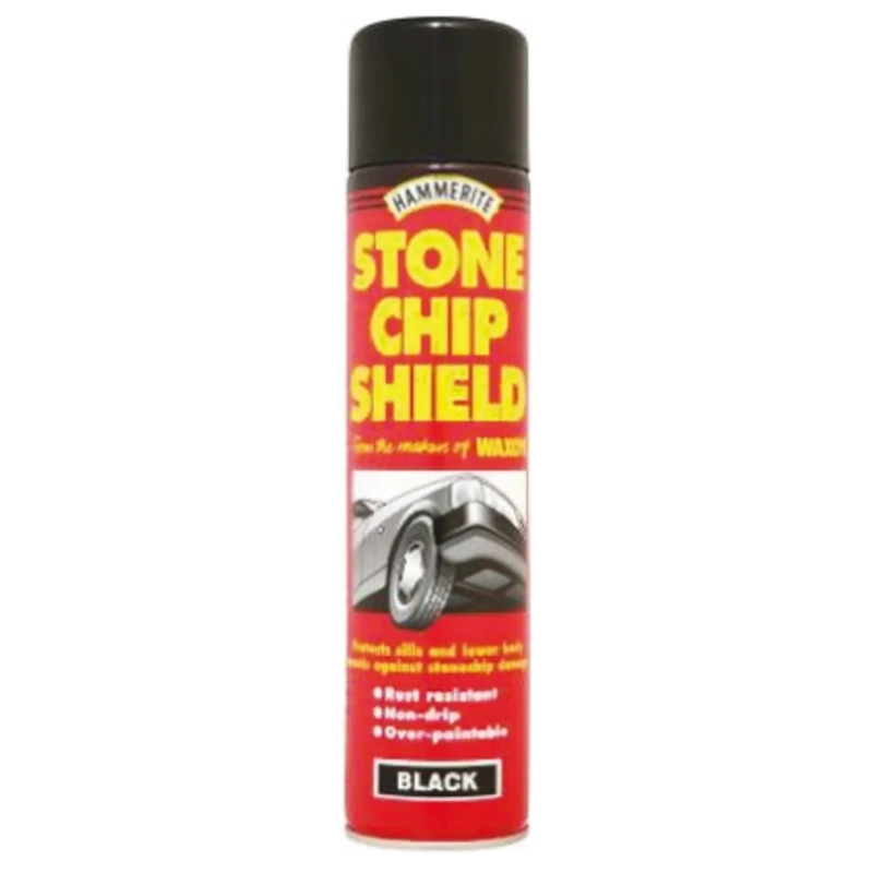 Hammerite 600 ml Black Spray Paint Stone Chip Shield Aerosol 5092832