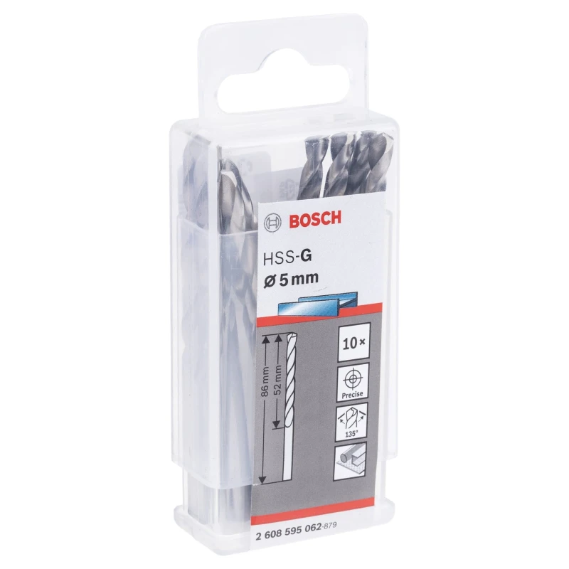 Bosch High-Speed Steel Drill Bit, 5mm Diameter, 86mm Overall Length, Cylindrical Shank, Right-Hand Cutting 2608595062