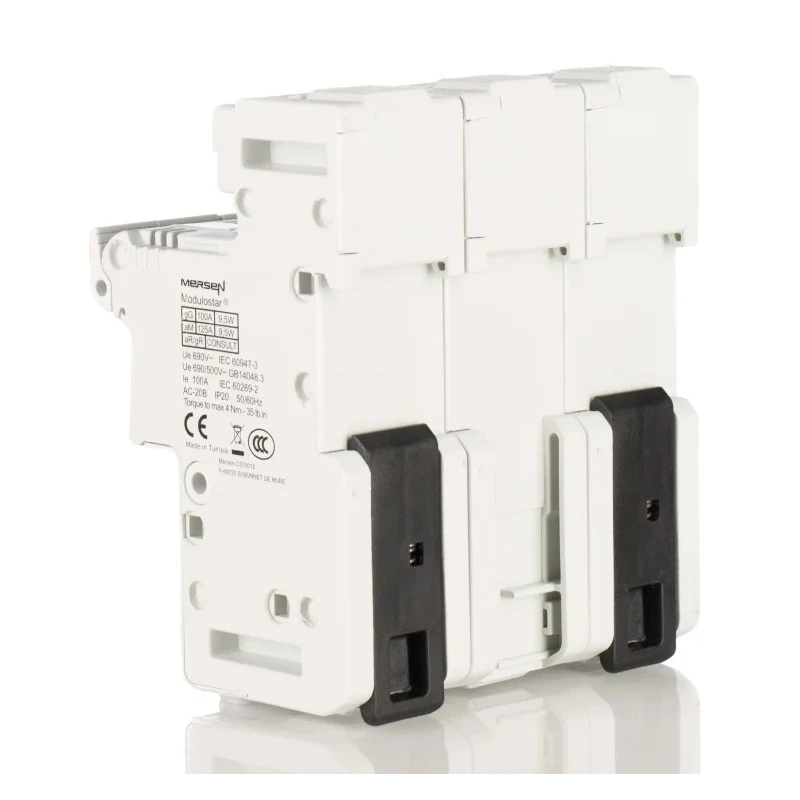 Mersen 125A Rail Mount Fuse Holder for 22 x 58 mm Fuse, 3-Pole, Thermoplastic Case, 690V ac E331135 / CMS223