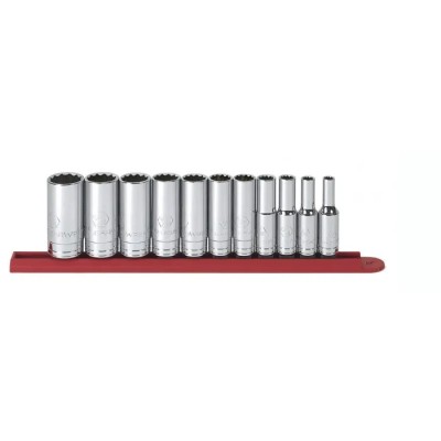 GearWrench 11-Piece 3/8 in Bit Deep Plug Standard Socket Set Alloy Steel Chrome Finish 80563