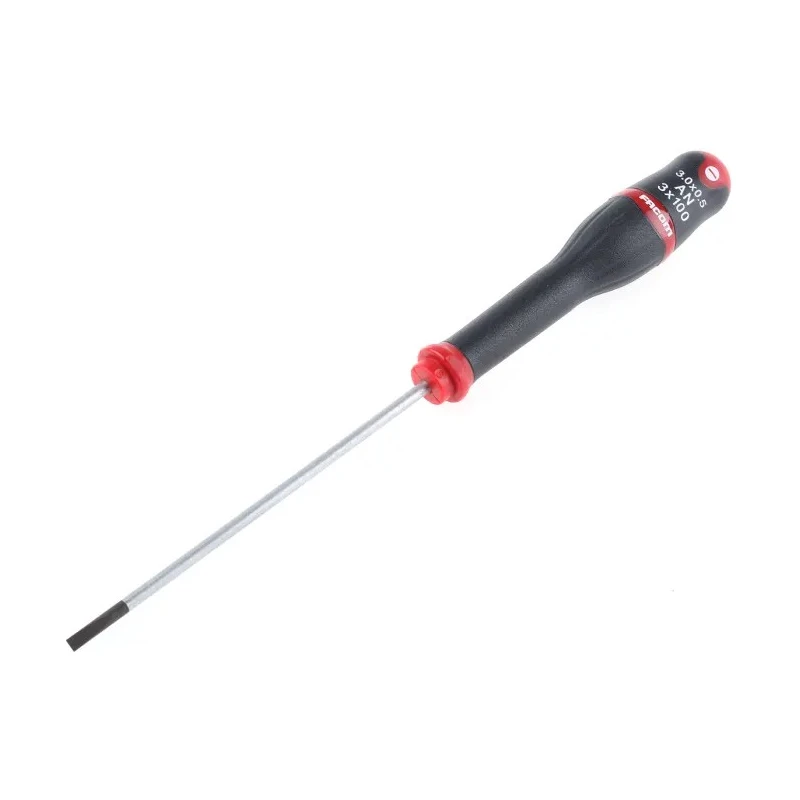 Facom Slotted Screwdriver with 100 mm Blade and 203 mm Overall Length, Insulated Polyamide and Polyurethane Handle AT3X100