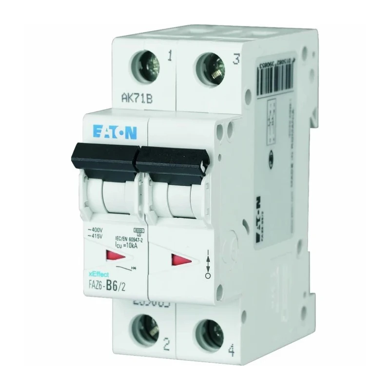 RS PRO Miniature Circuit Breaker, 2-Pole, Type C, 10A, 400V AC, 6kA Breaking Capacity FAZ6